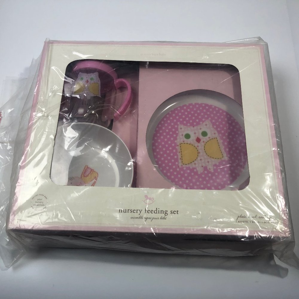 Pottery Barn Dish/Bowl/Cup Pink Owl Set